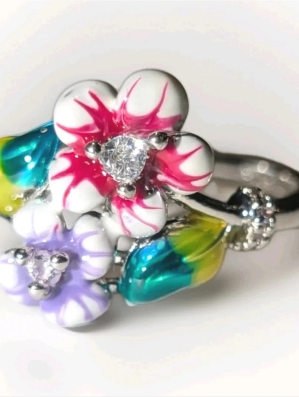 Ladies Elegant S925 Silver Floral Ring